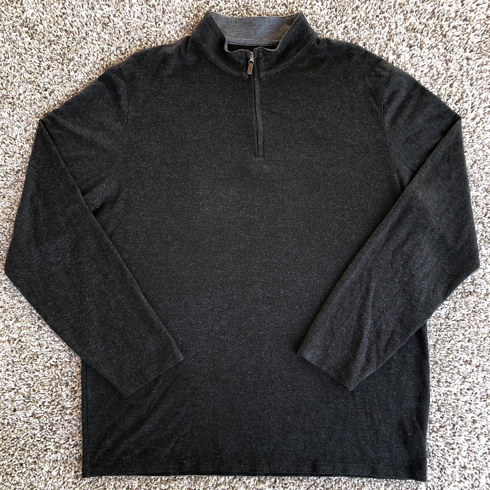 Mizzen + Main Trim Fit 1/4 Zip Pullover Sweater Mens 2XL Dark Gray Rayon Blend